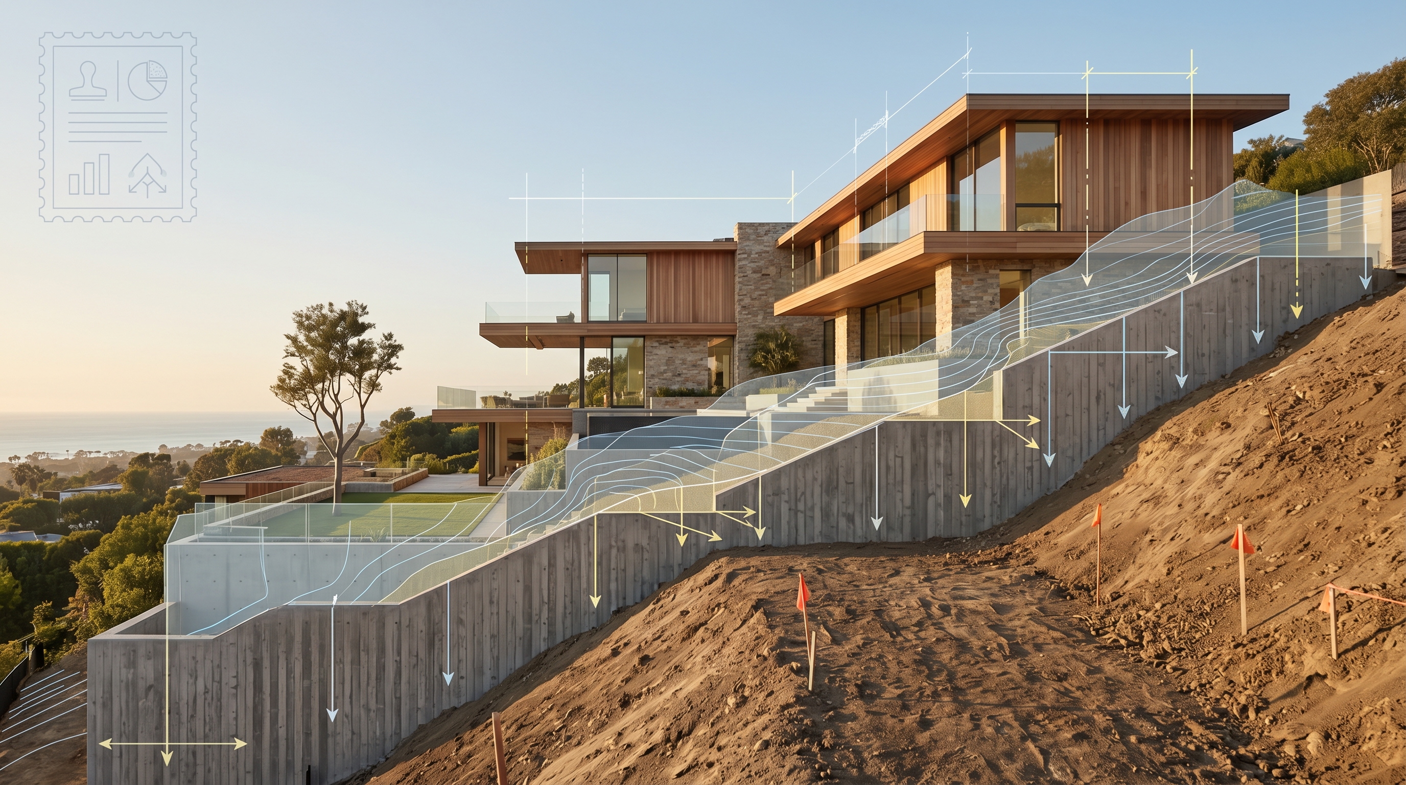 Geotechnical engineering drawings and hillside soil analysis for a Santa Monica site