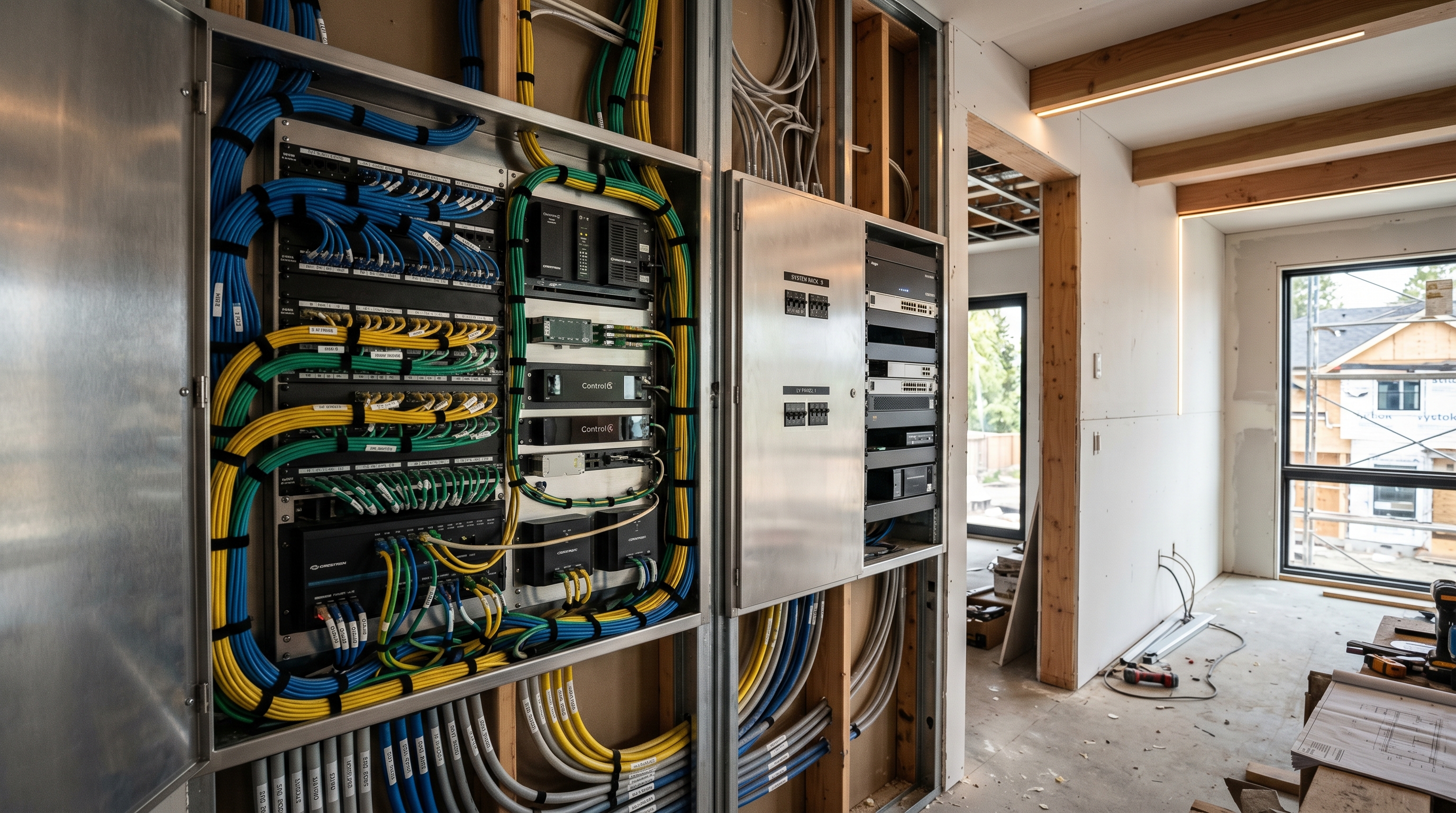 Luxury smart home design board with automation screens and device planning