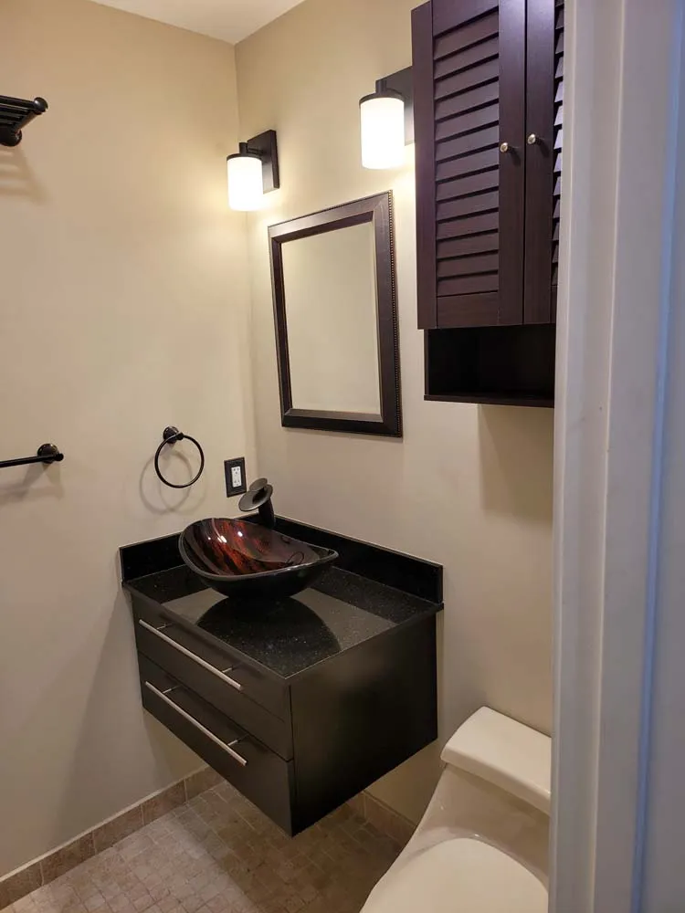 Marine Avenue condo finished interior showing modern coastal remodel details