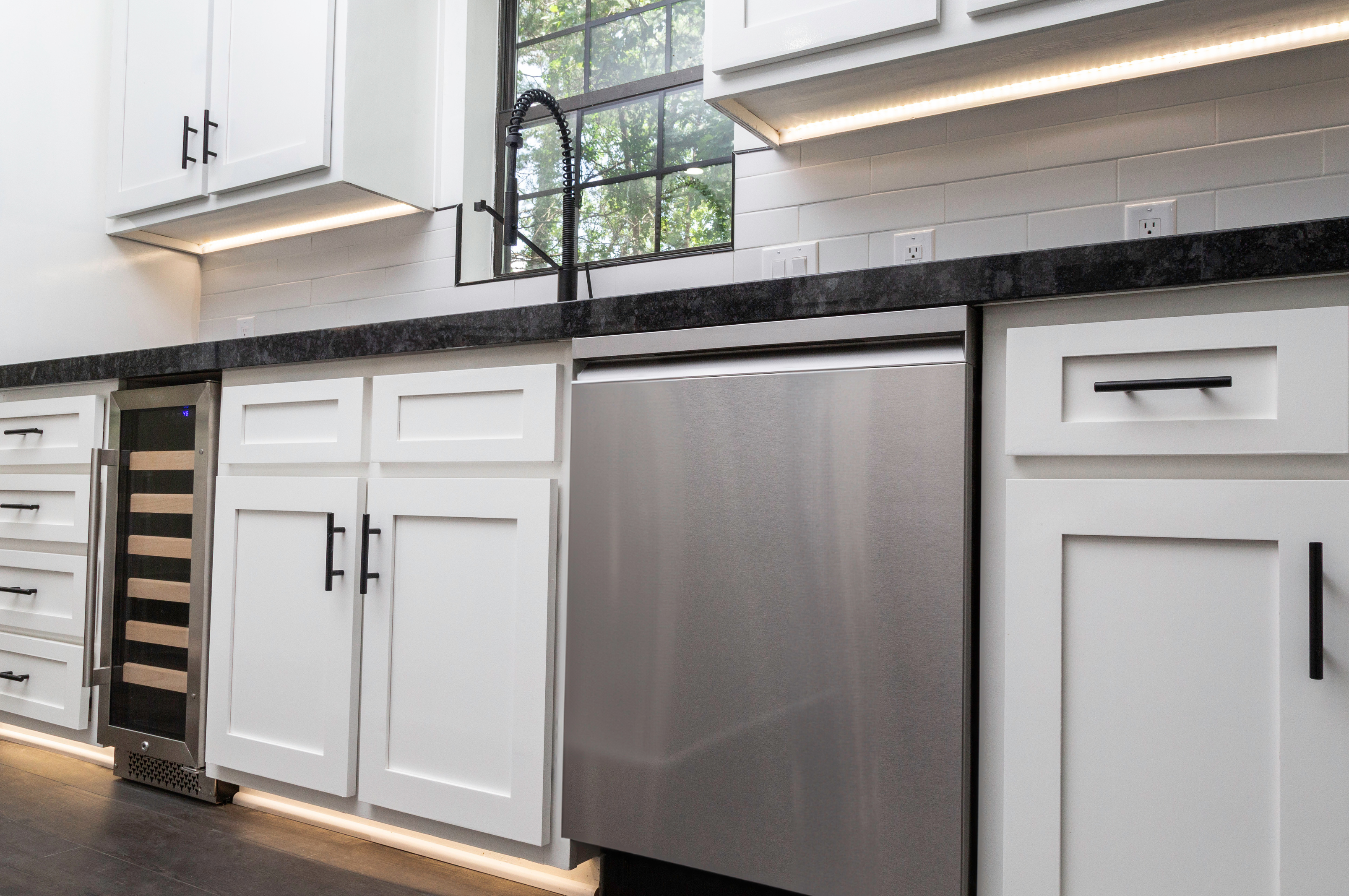 Newcomb Road kitchen under-cabinet lighting and countertop detail