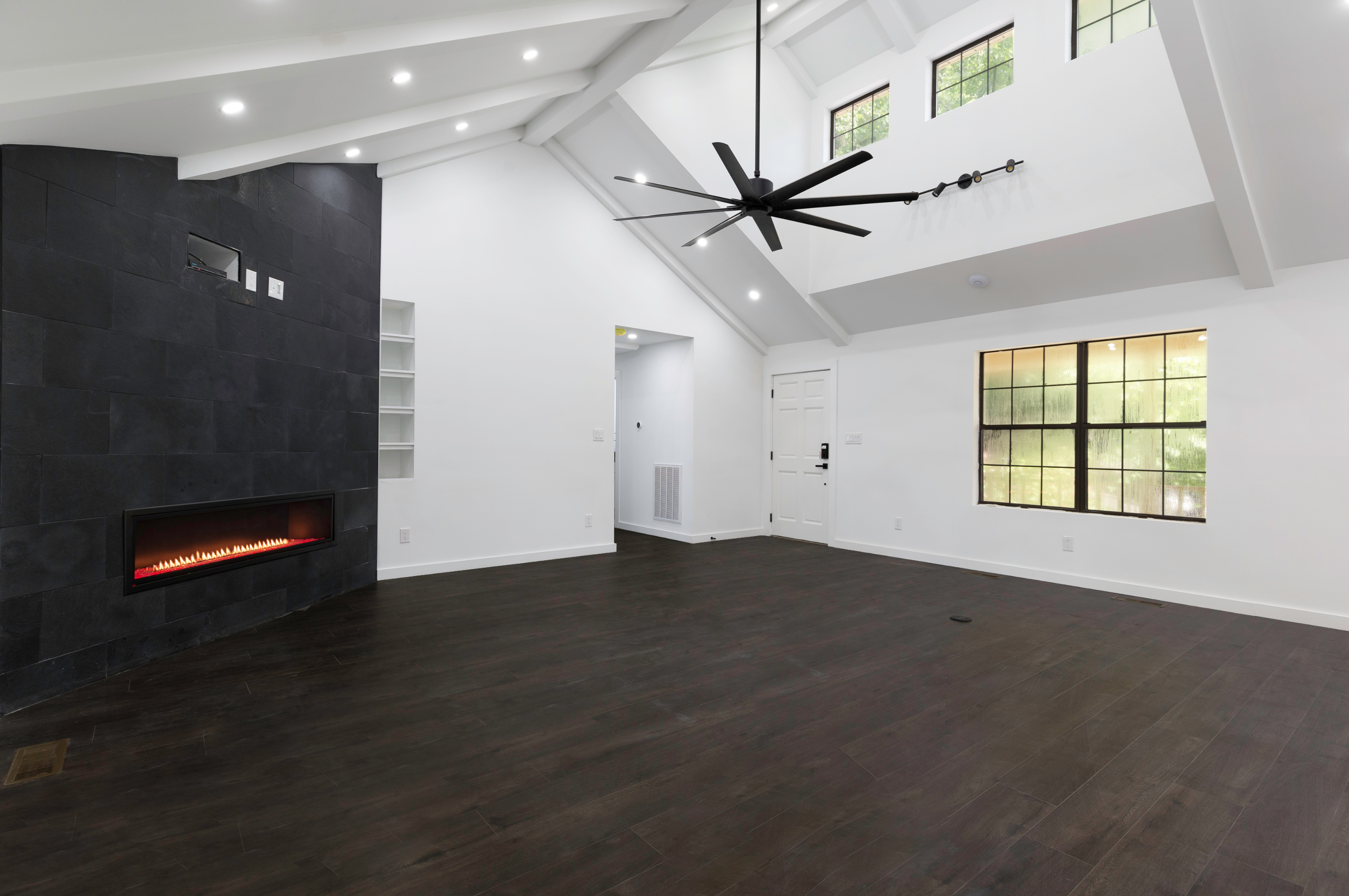 Newcomb Road living room fireplace and contemporary interior