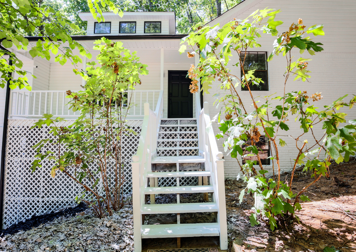 Newcomb Road exterior staircase and landscaping