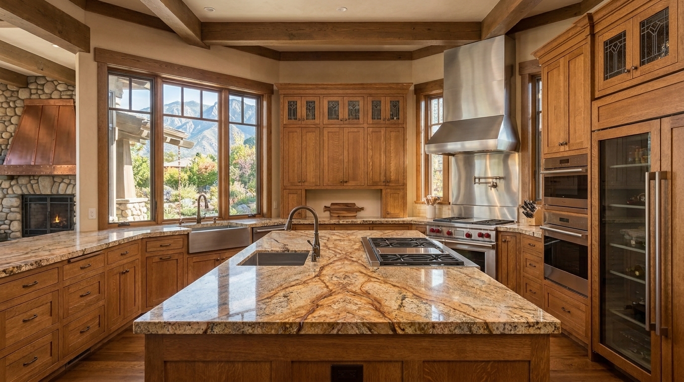 Altadena Craftsman kitchen with stone island and custom millwork