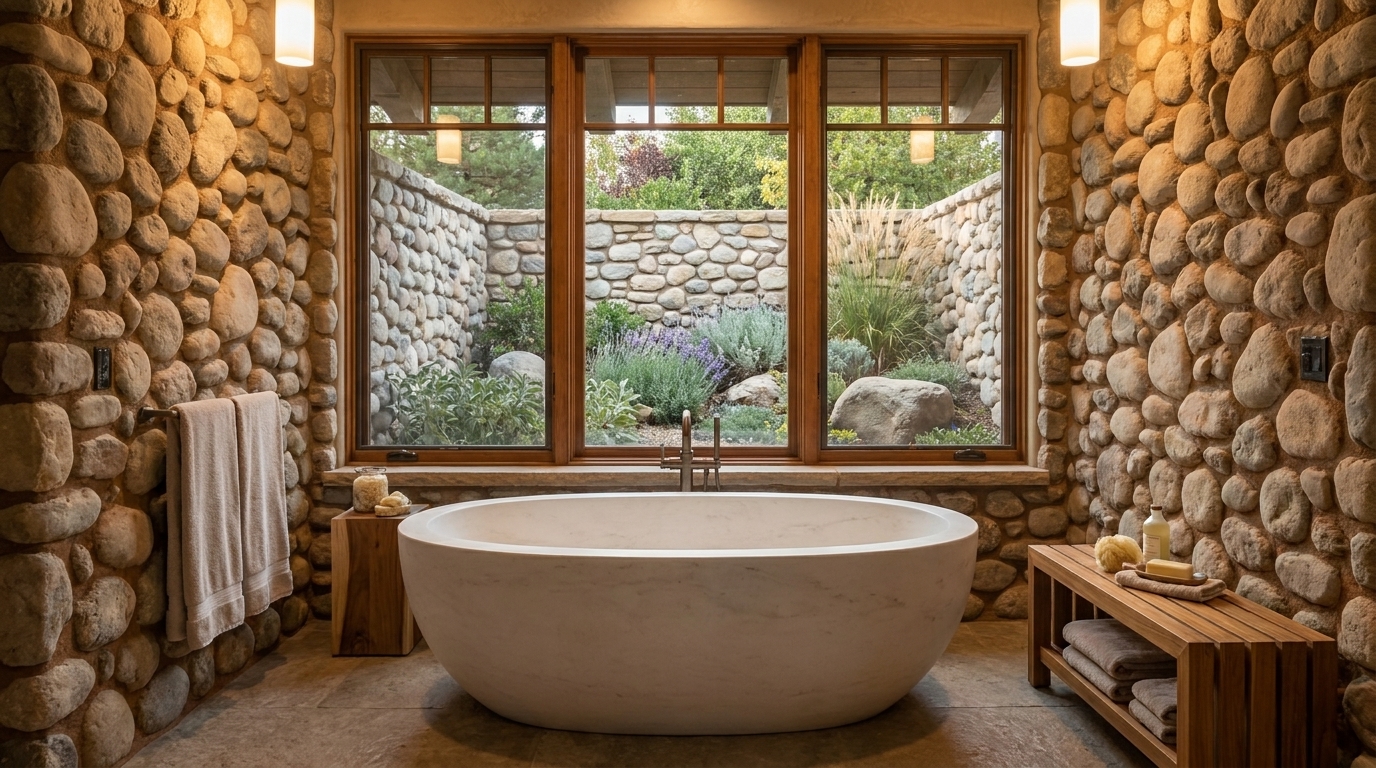 Altadena Craftsman luxury bathroom with freestanding tub and natural light