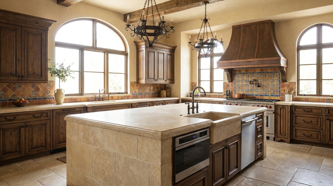 Bel Air chef kitchen with oversized stone island and premium detailing
