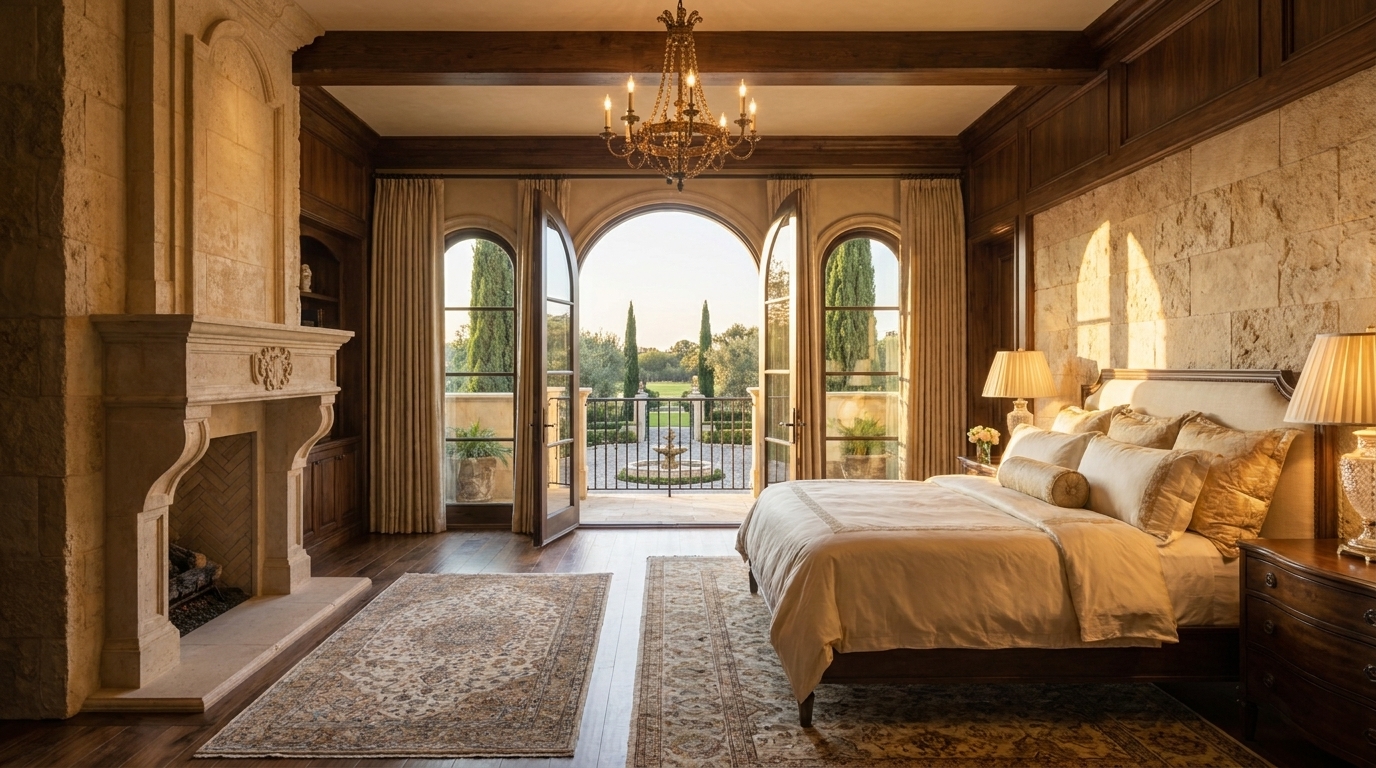 Bel Air primary bedroom suite with classic luxury styling