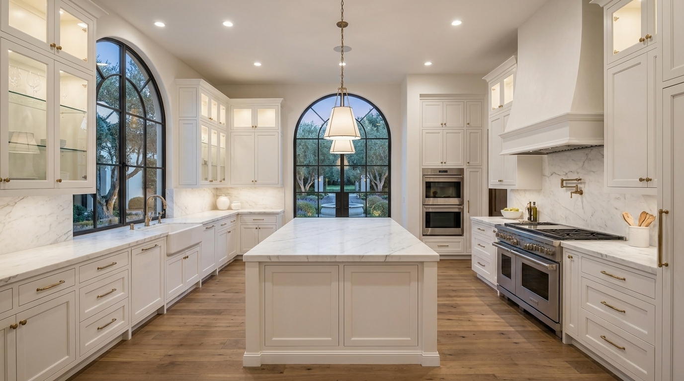 Calabasas Mediterranean chef kitchen inside a grand estate home