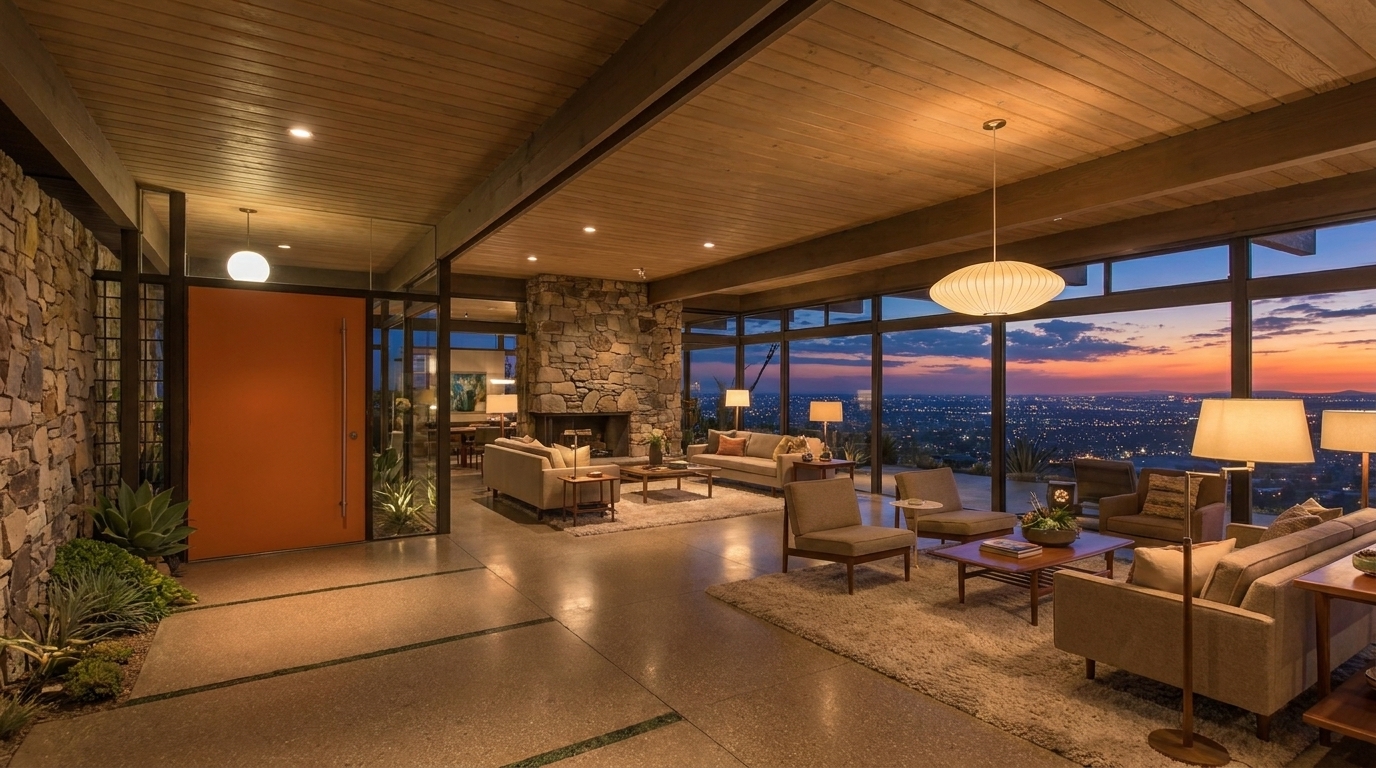Hollywood Hills interior looking from circulation into great room
