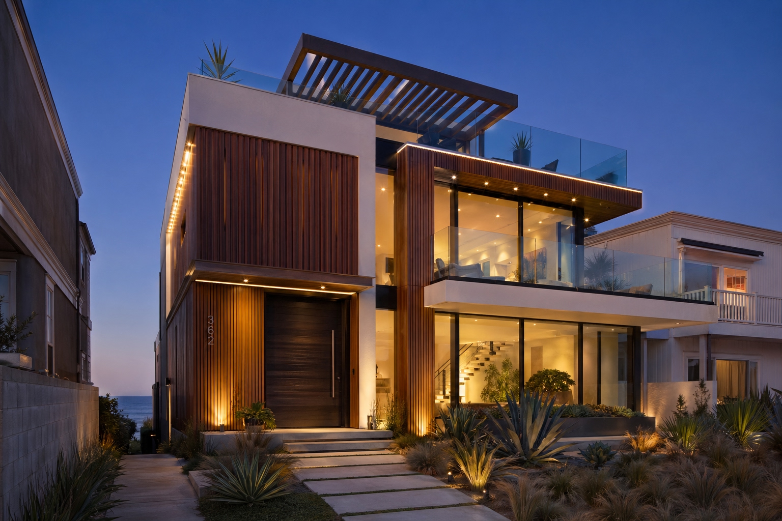 Manhattan Beach contemporary residence exterior hero view