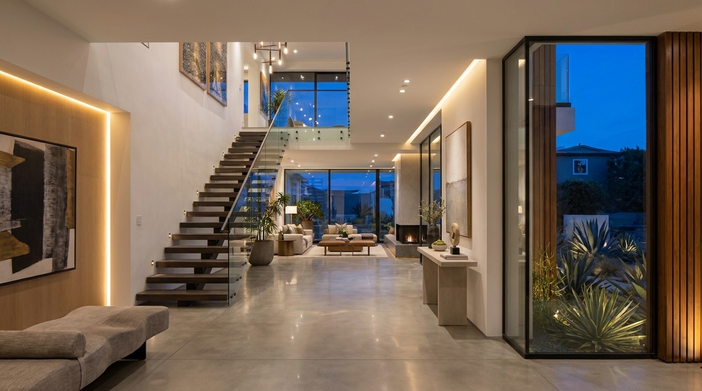 Manhattan Beach foyer looking toward the main living spaces
